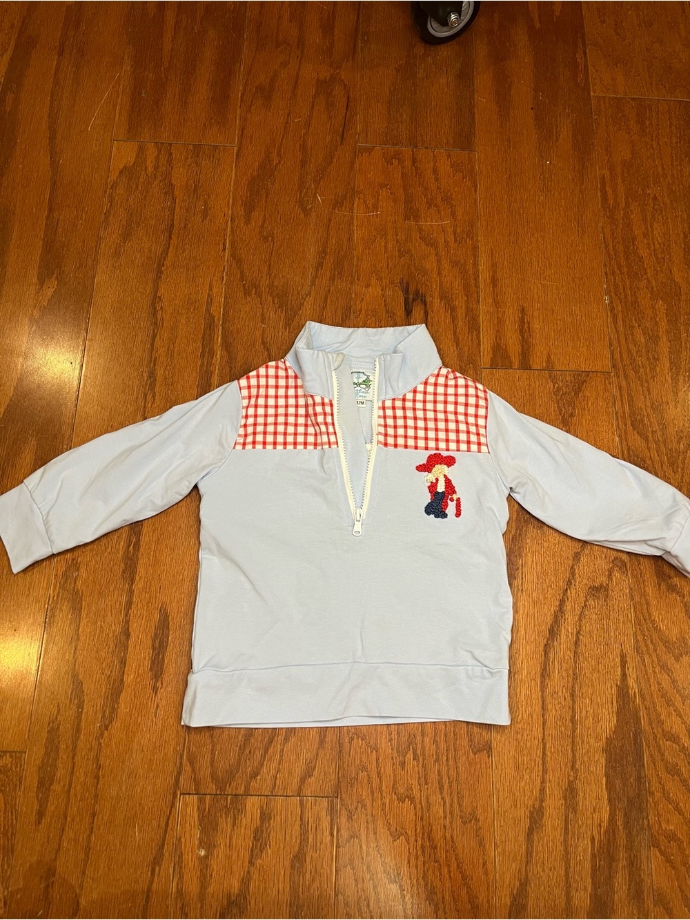 Southern Taters Ole Miss Light Blue Kids Half-Zip Pullover Red Gingham Yoke read
